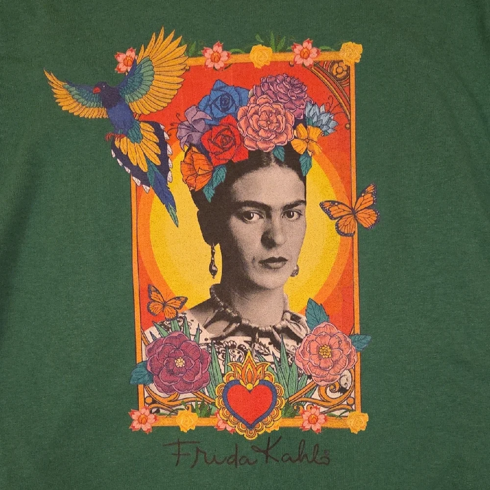 Tropical Floral Green Frida Kahlo Graphic T-Shirt - Picture 5 of 6